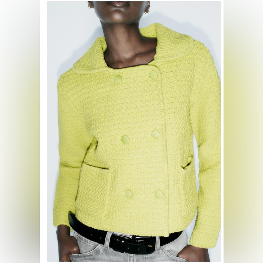 Zara Chunky Knit Peter Pan Lime Green Size Medium NWT❣️